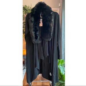 SIONI Luxe Faux Fur Trim Open Wool Blend Duster